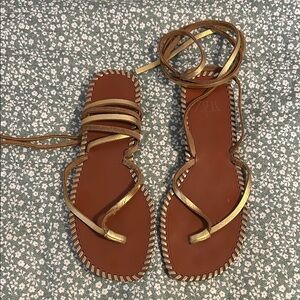 Zara Tan and Gold Strappy Sandals
